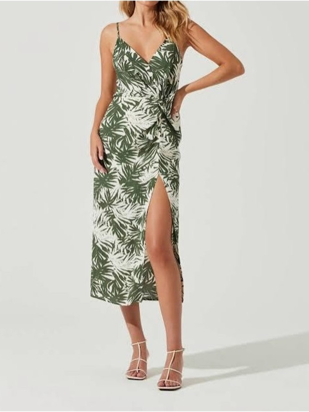 ASTR The Label Destination Tropical Print Side Slit Midi Dress